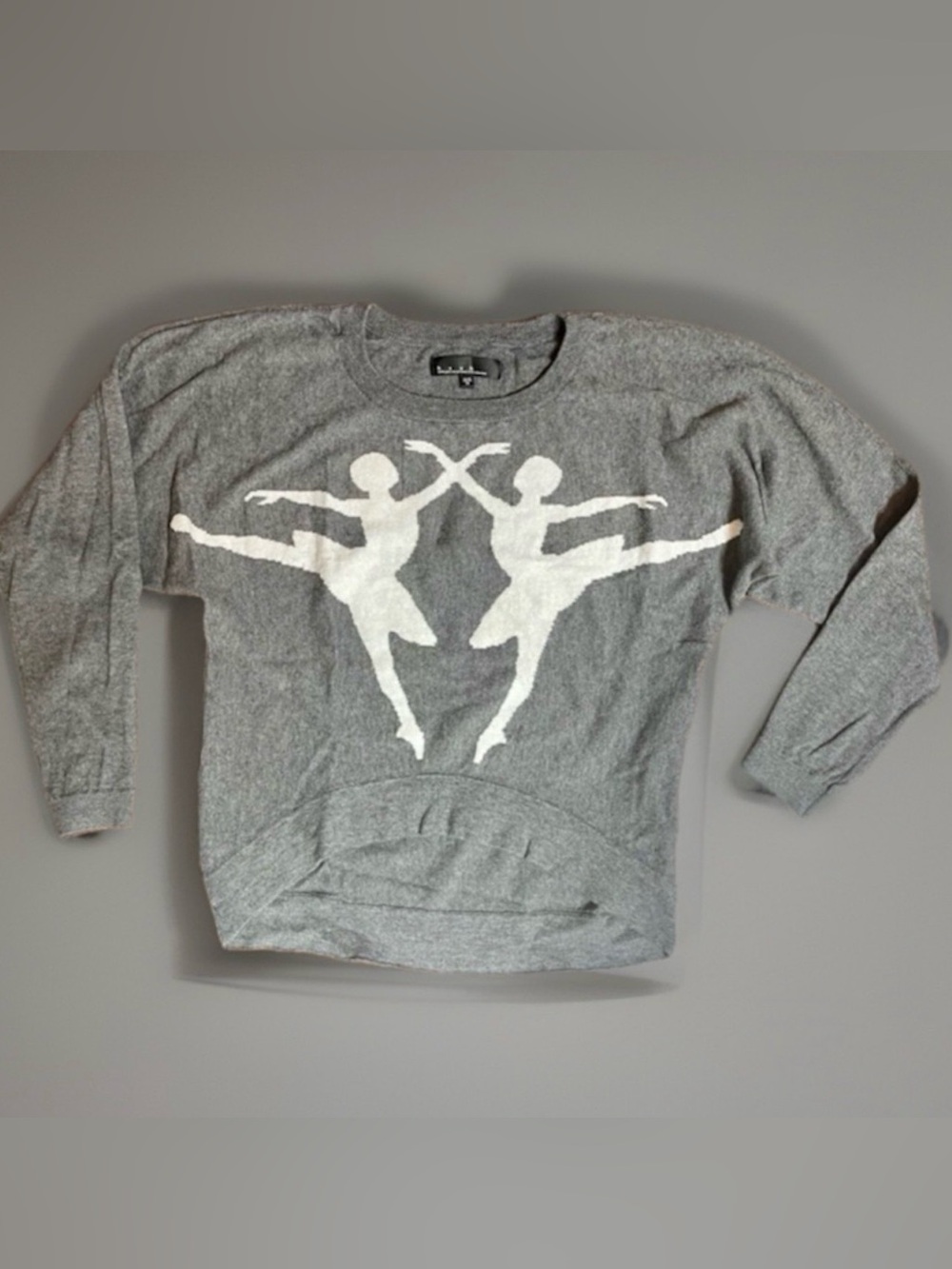 b+ab Gray Cropped Pullover Sweter Top With Ballerinas sz ear 38 / S